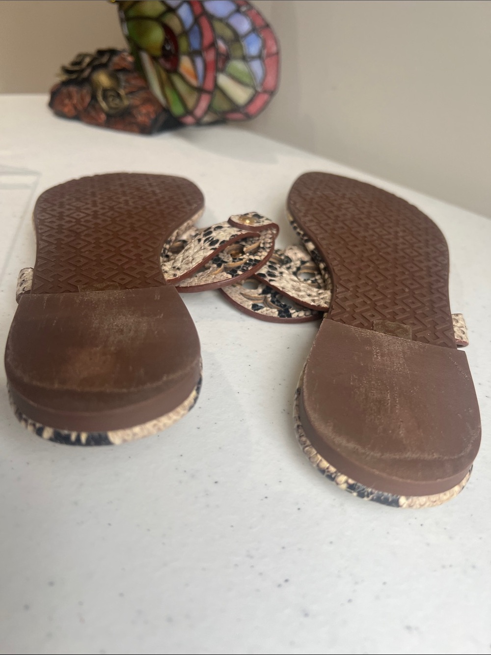 Tory Burch Snake Print Miller Thong Sandals in Beige and Black - Picture 10 of 12